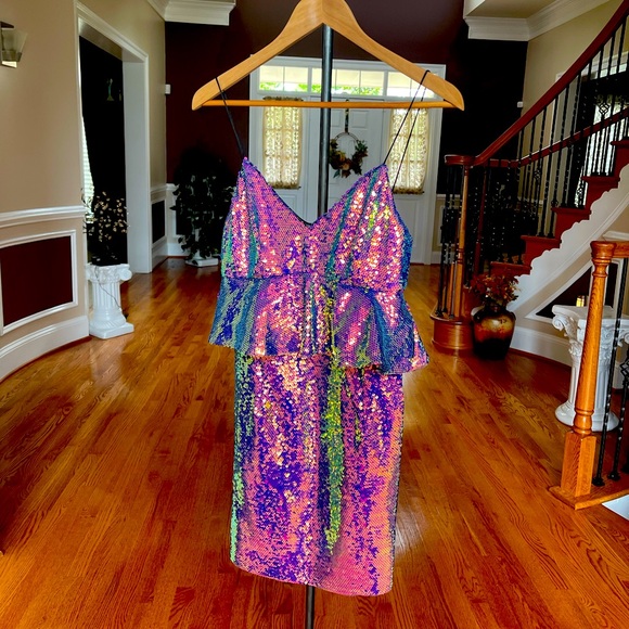 ZARA Sequin Multicolored Mini Dress Size XS - Picture 1 of 2